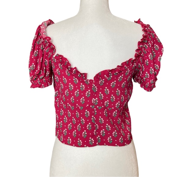 NWT Olivaceous Women’s fuschia short sleeve milkmaid crop top, Sz L - Picture 13 of 17